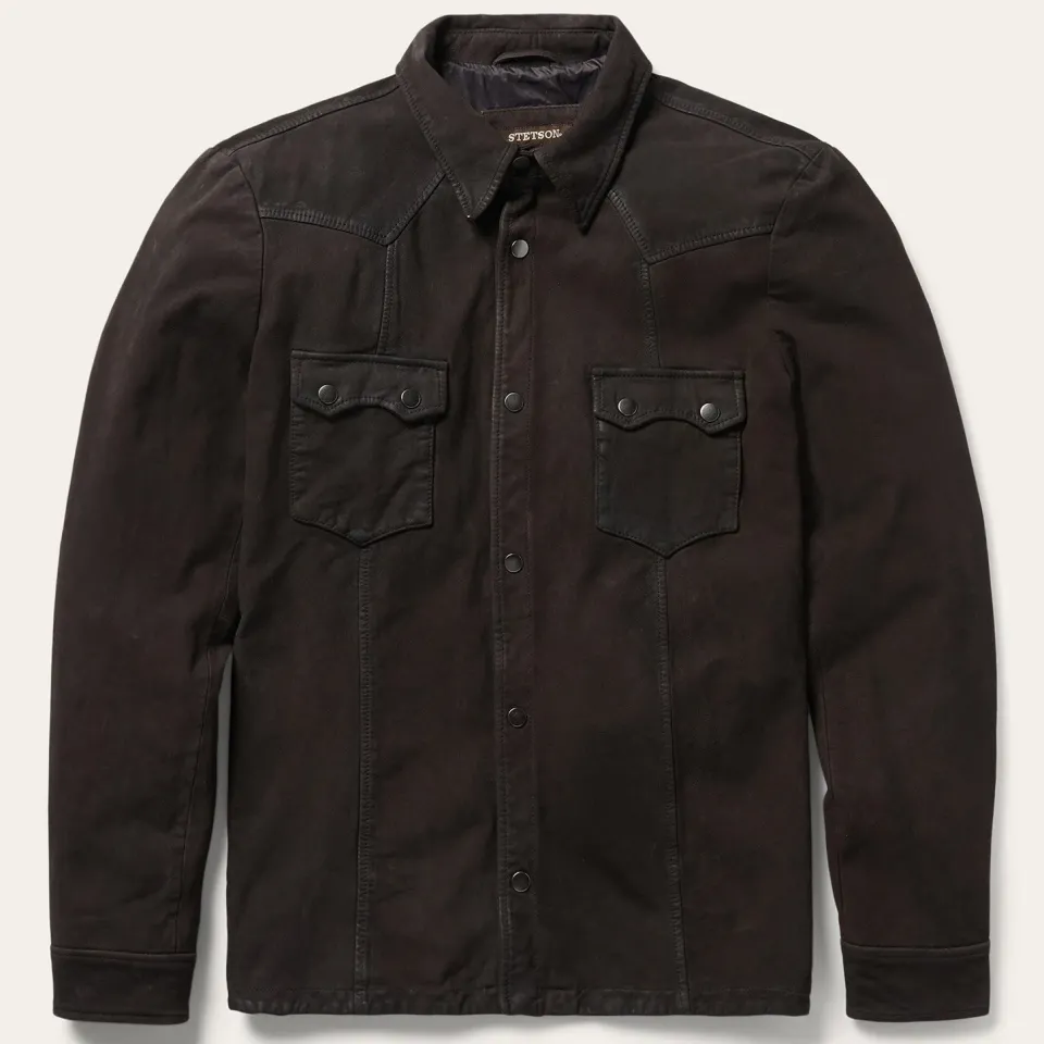 New Stetson Leather Western Shirt Jacket Brown