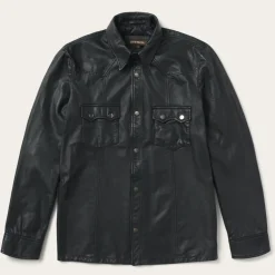 Online Stetson Leather Western Shirt Jacket Black