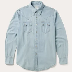 Discount Stetson Light Denim Western Shirt Blue