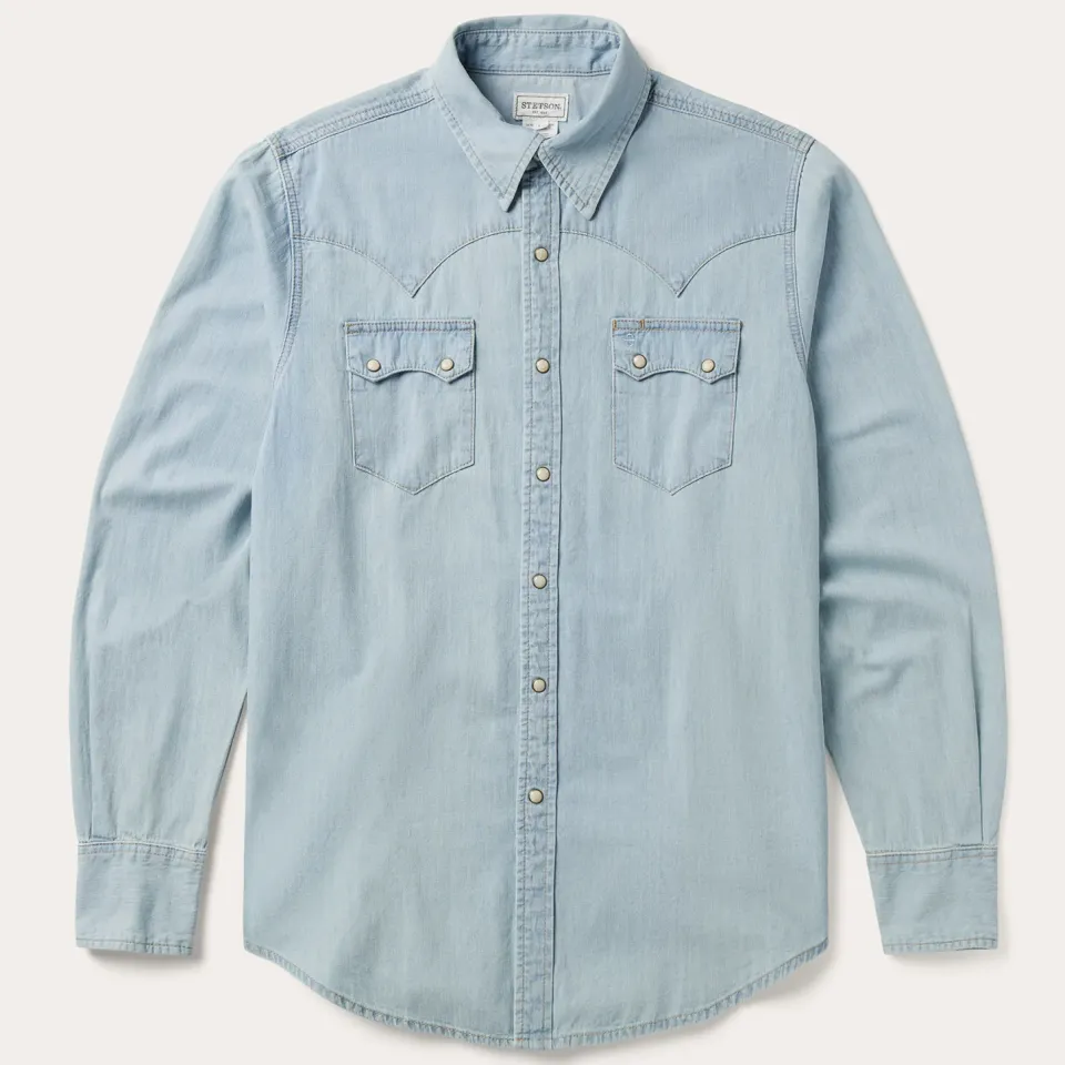 Discount Stetson Light Denim Western Shirt Blue