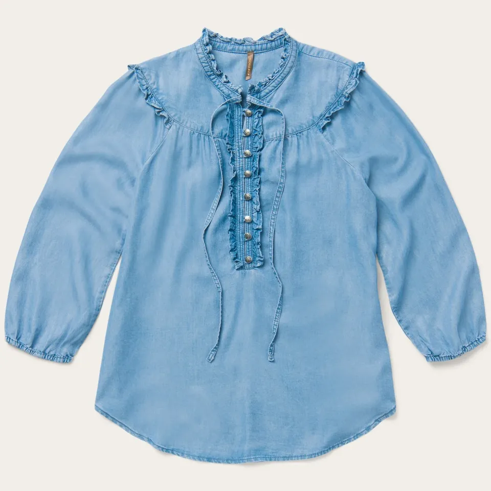 Clearance Stetson Lightweight Denim Peasant Blouse Blue