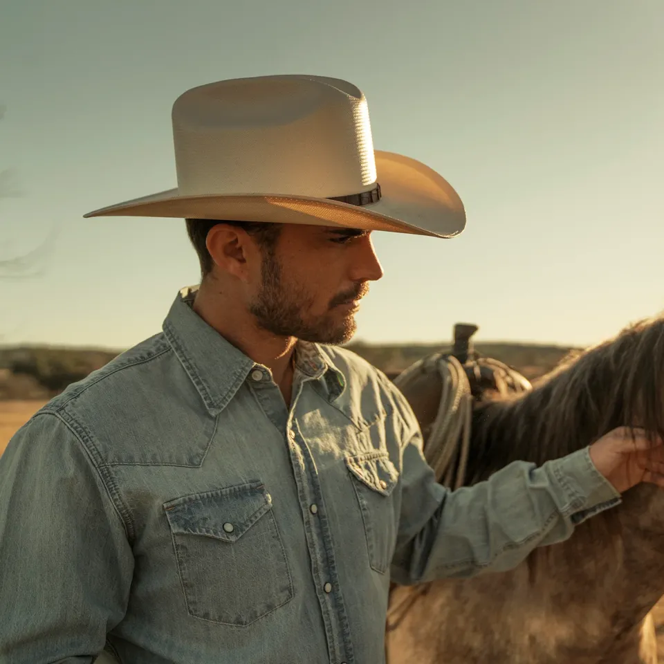 New Stetson Long-Sleeved Denim Shirt Blue