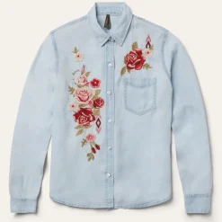 Sale Stetson Long-Sleeved Embroidered Blouse Blue