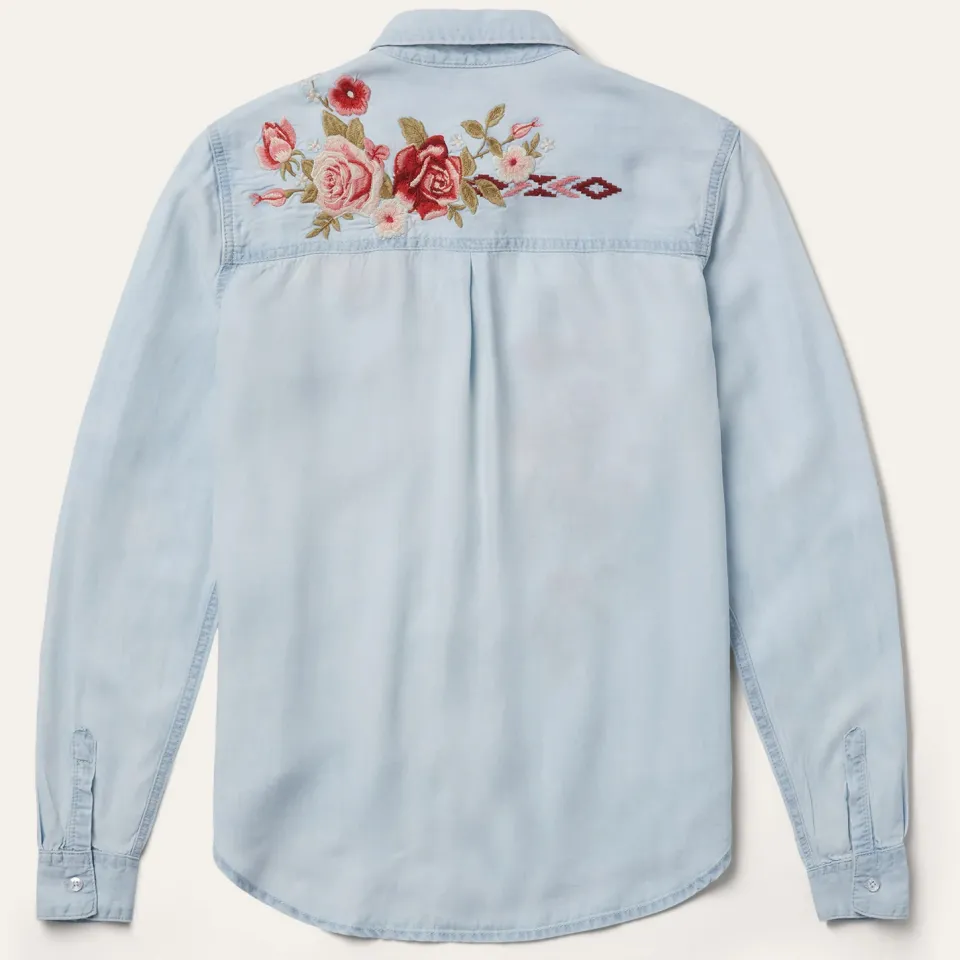 Sale Stetson Long-Sleeved Embroidered Blouse Blue
