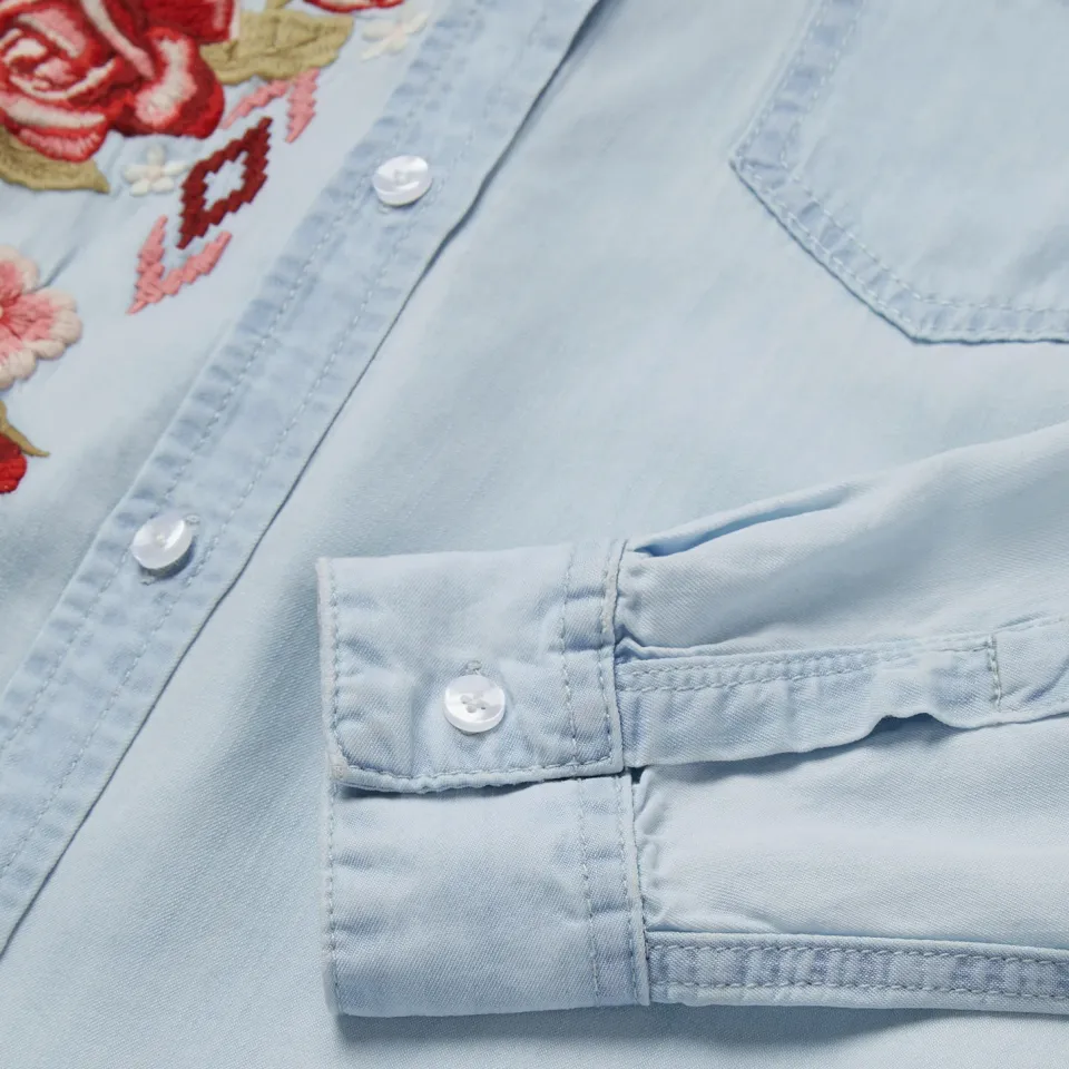 Sale Stetson Long-Sleeved Embroidered Blouse Blue