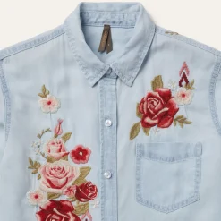 New Stetson Long-Sleeved Embroidered Blouse Blue