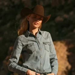 Stetson Loose Fit Denim Shirt Blue