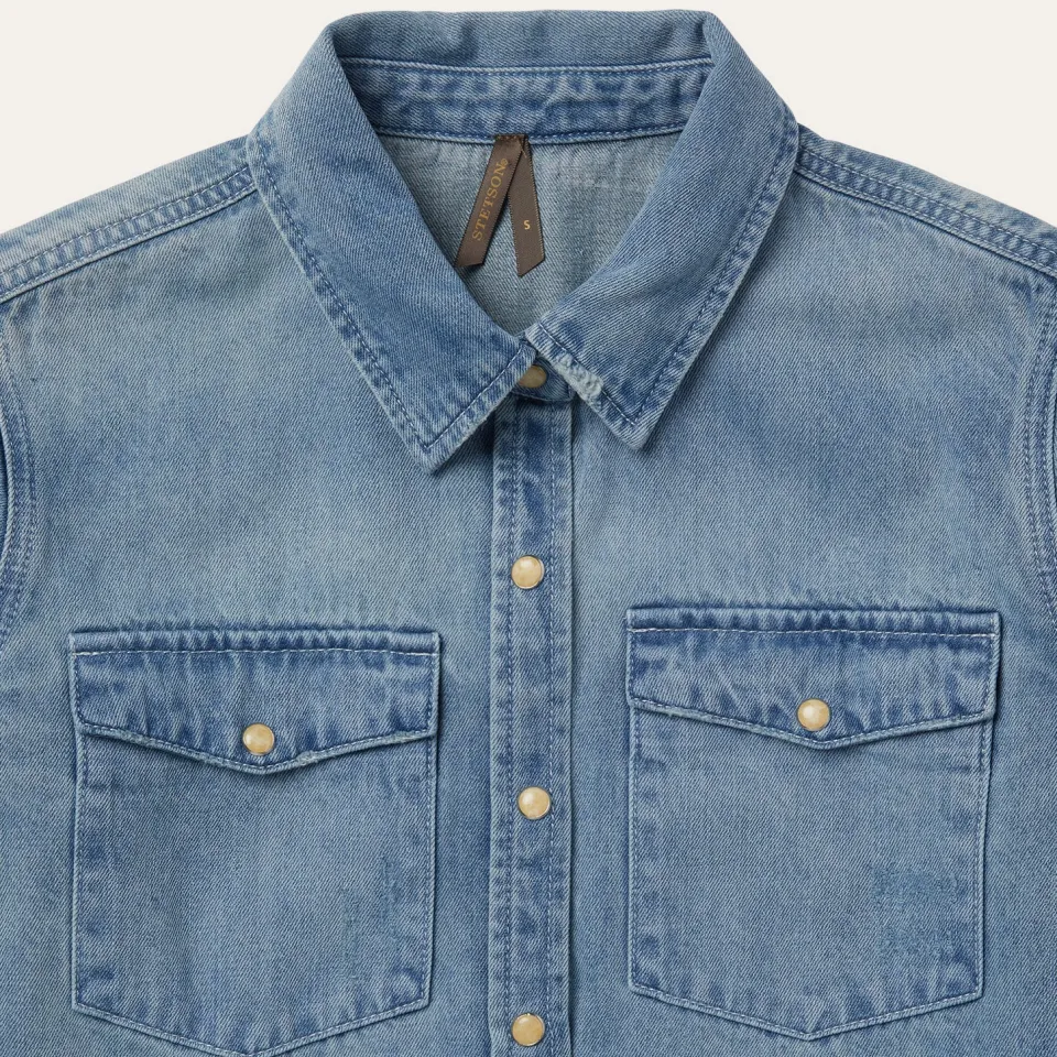 Best Stetson Loose Fit Denim Snap-Front Shirt Blue