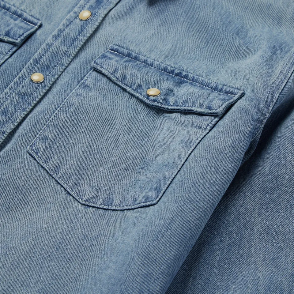 Best Stetson Loose Fit Denim Snap-Front Shirt Blue