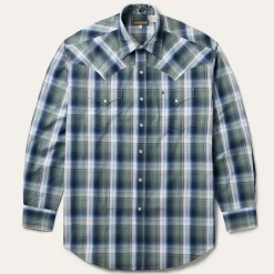 Discount Stetson Lucky Diamond Plaid Western Shirt Green