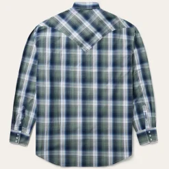 Outlet Stetson Lucky Diamond Plaid Western Shirt Green