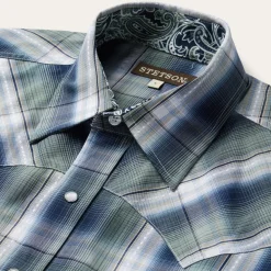 Outlet Stetson Lucky Diamond Plaid Western Shirt Green