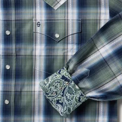 Outlet Stetson Lucky Diamond Plaid Western Shirt Green