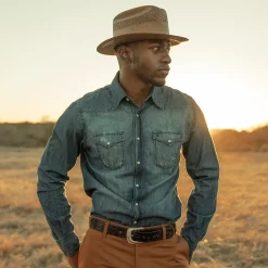 Hot Stetson Medium Denim Shirt Blue