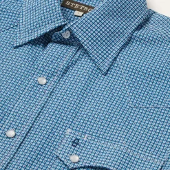 Clearance Stetson Micro Print Western Shirt Blue