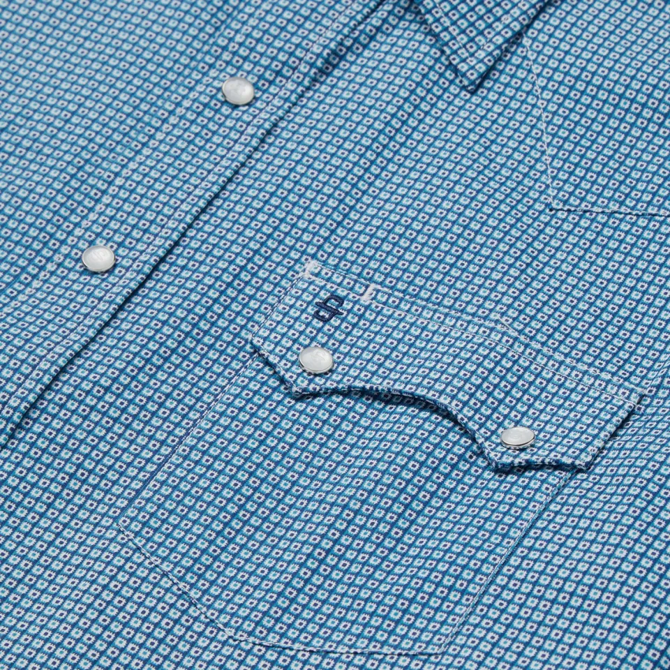 Clearance Stetson Micro Print Western Shirt Blue