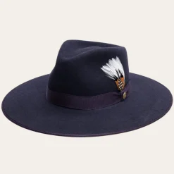 Stetson Midtown Wide Flat Brim Hat Navy