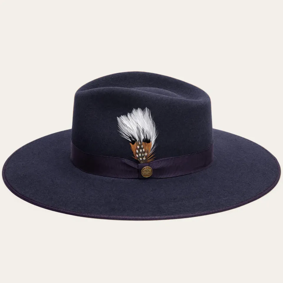 Online Stetson Midtown Wide Flat Brim Hat Navy