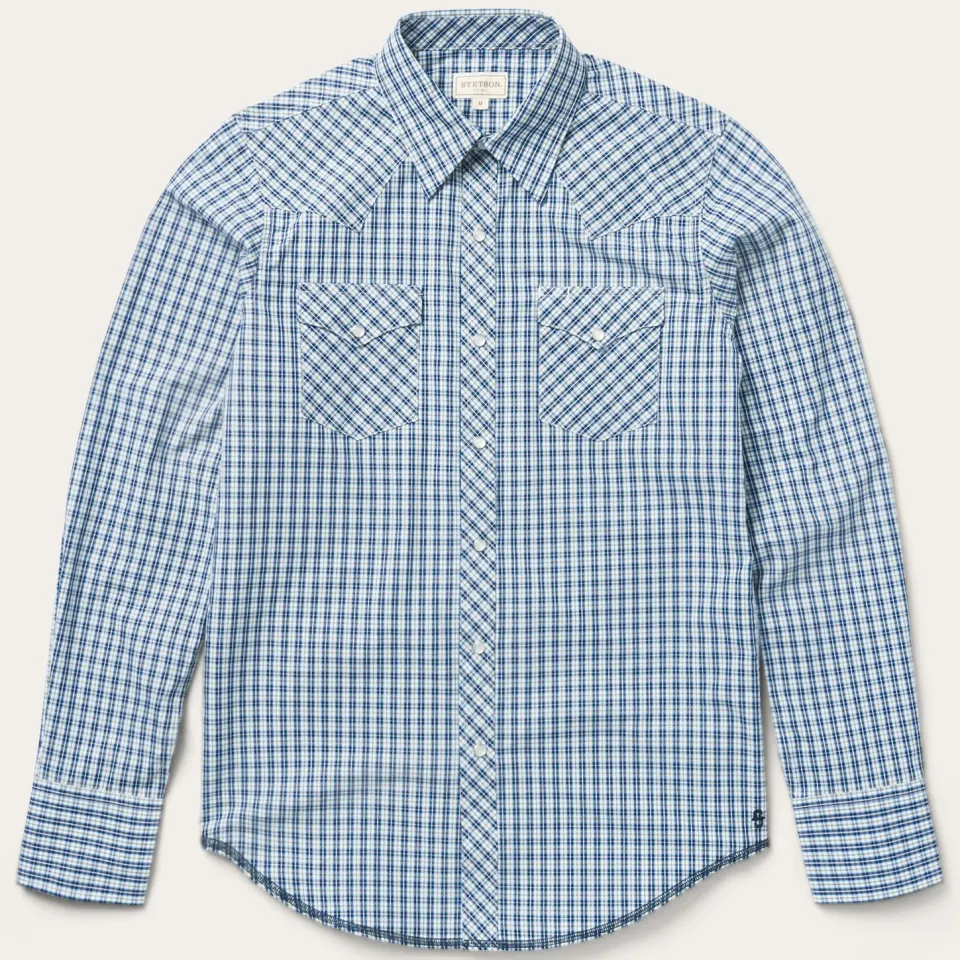 Discount Stetson Modern Snap Front Shirt in Mini Check Blue