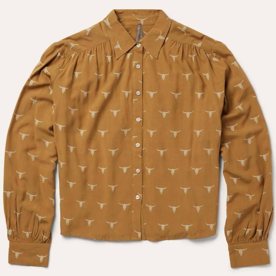 Best Stetson Mojave Longhorn Print Poet Blouse Brown