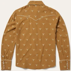Discount Stetson Mojave Longhorn Print Snap Western Shirt Brown