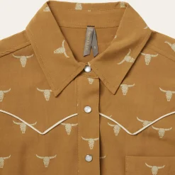 Discount Stetson Mojave Longhorn Print Snap Western Shirt Brown