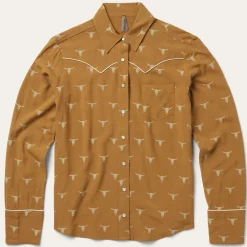 Outlet Stetson Mojave Longhorn Print Snap Western Shirt Brown