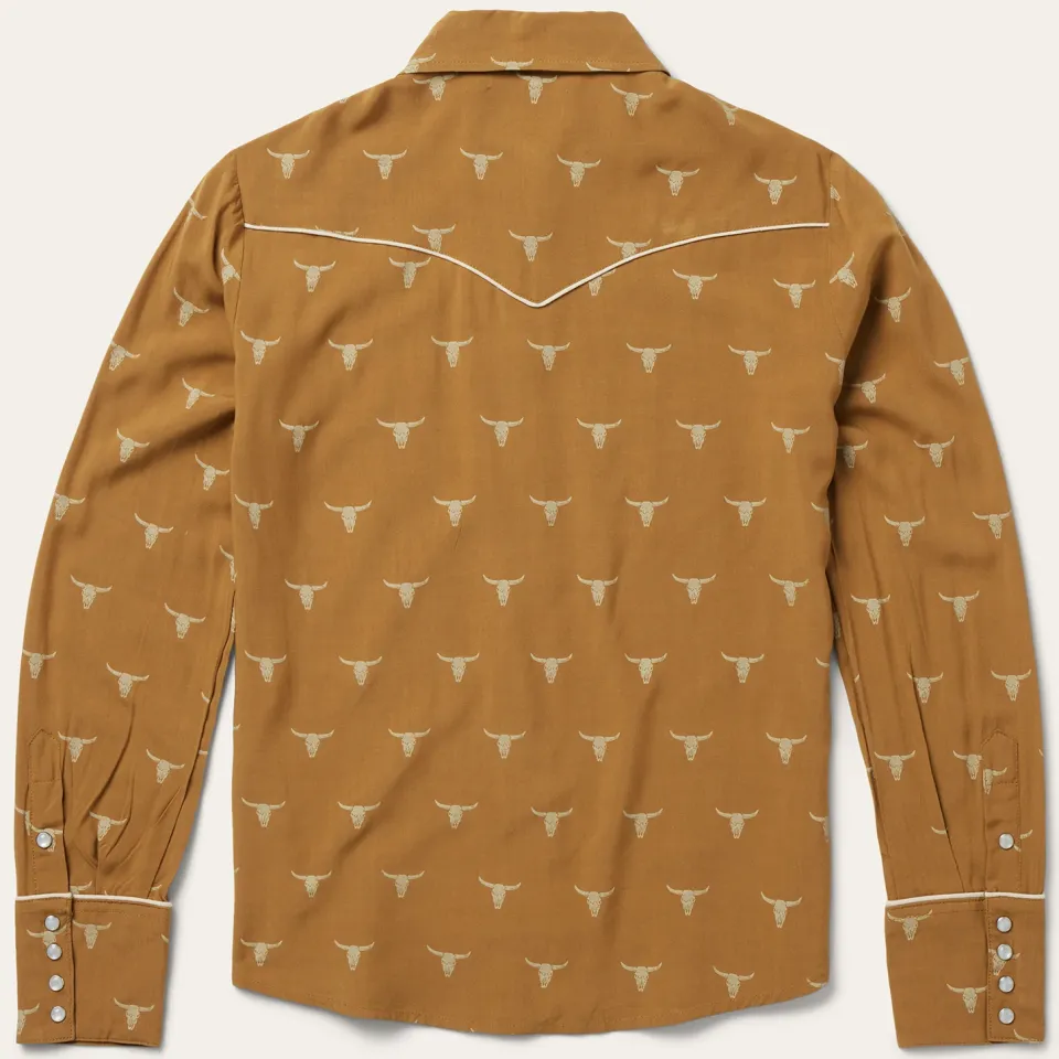 Outlet Stetson Mojave Longhorn Print Snap Western Shirt Brown