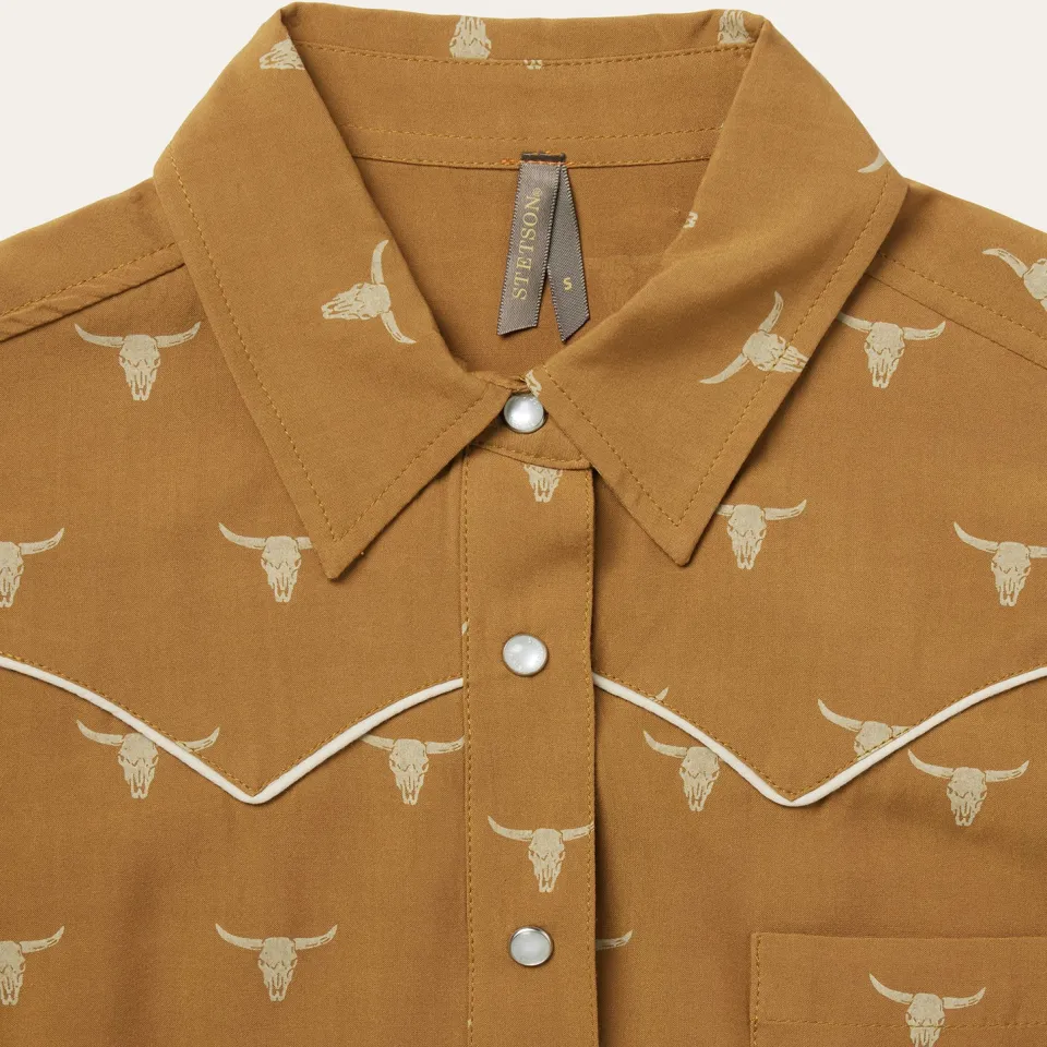 Outlet Stetson Mojave Longhorn Print Snap Western Shirt Brown