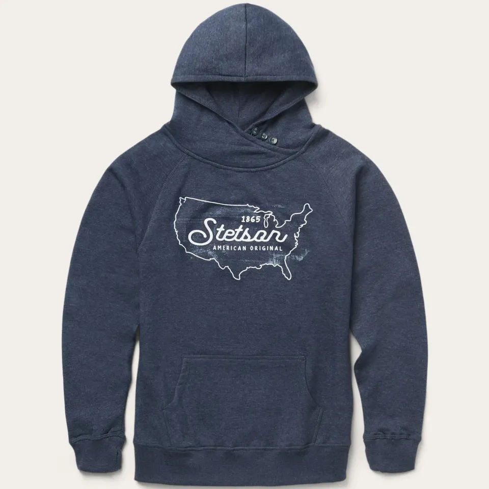 Discount Stetson Navy Heather Fleece Knit Hooded Sweatshirt Blue