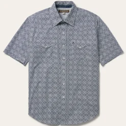 Clearance Stetson Navy Print Short Sleeve Western Shirt Blue
