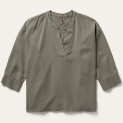 Sale Stetson Olive Lyocell Twill Peasant Top Green