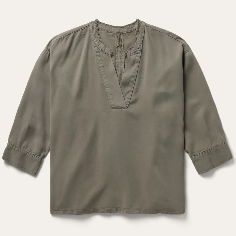 Sale Stetson Olive Lyocell Twill Peasant Top Green