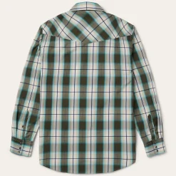New Stetson Olive Ombre Plaid Western Shirt Green