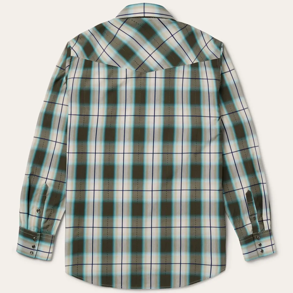 New Stetson Olive Ombre Plaid Western Shirt Green