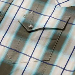 New Stetson Olive Ombre Plaid Western Shirt Green