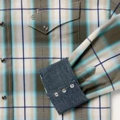 Best Stetson Olive Ombre Plaid Western Shirt Green
