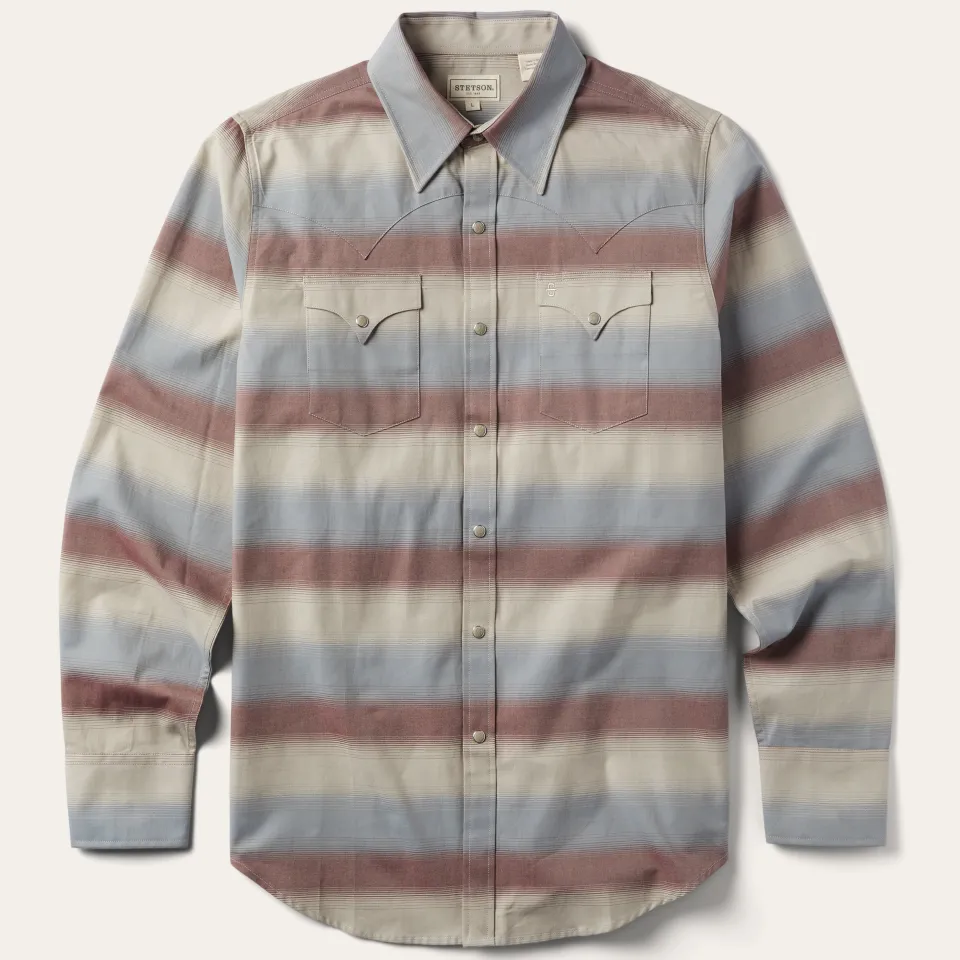 Clearance Stetson Ombre Stripe Twill Shirt Wine