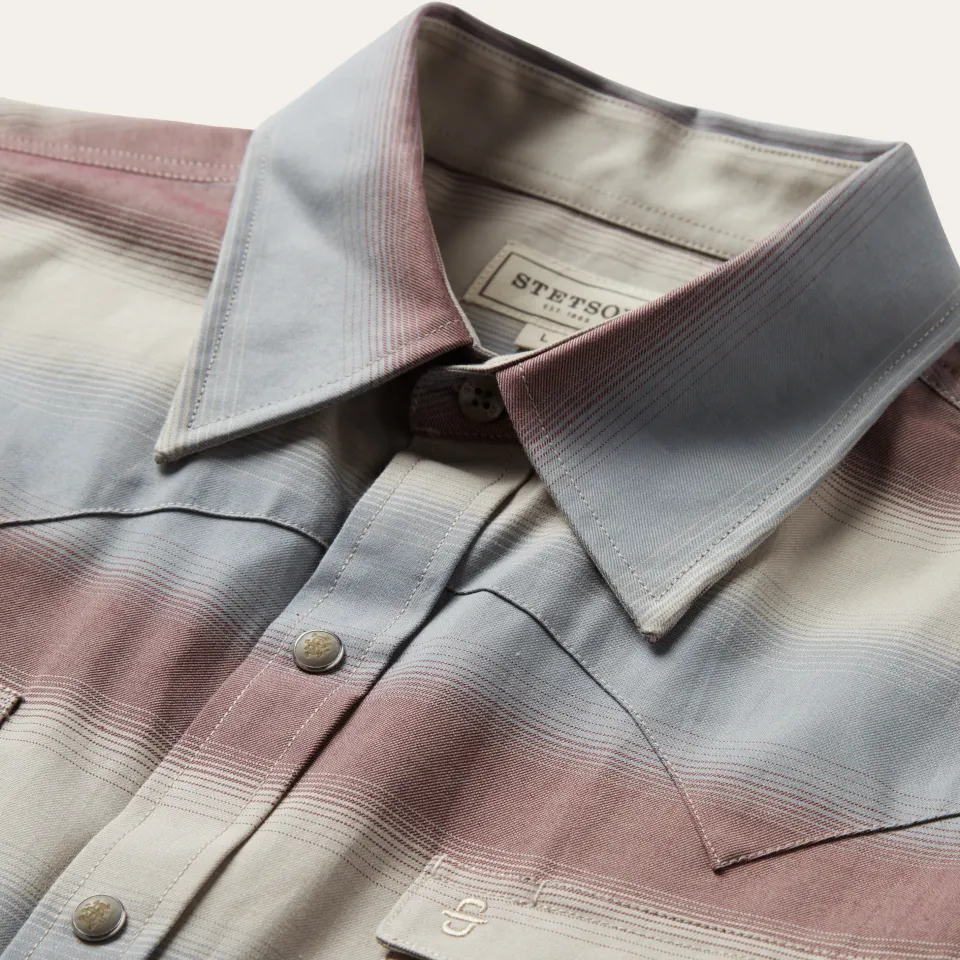 Hot Stetson Ombre Stripe Twill Shirt Wine