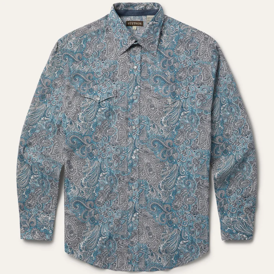 Hot Stetson Paisley Western Shirt Green