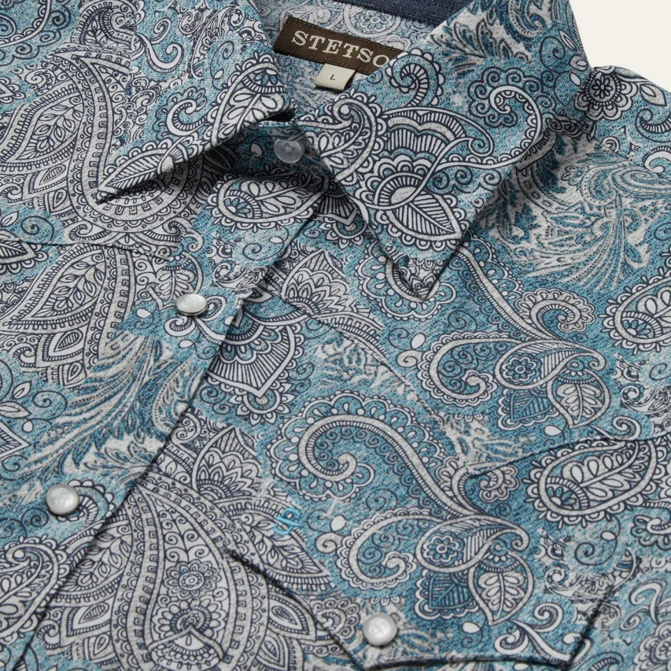 Hot Stetson Paisley Western Shirt Green