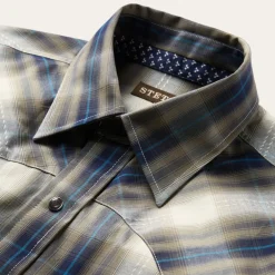 Sale Stetson Ranch Plaid Dobby Western Shirt Brown