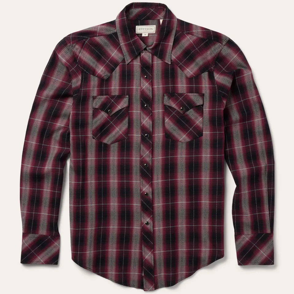 Online Stetson Marl Plaid Western Shirt Red