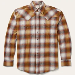 Hot Stetson Rust Plaid Flannel Western Shirt Brown