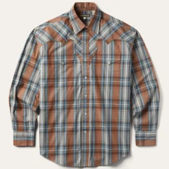 Best Stetson Rustic Plaid Western Shirt Brown