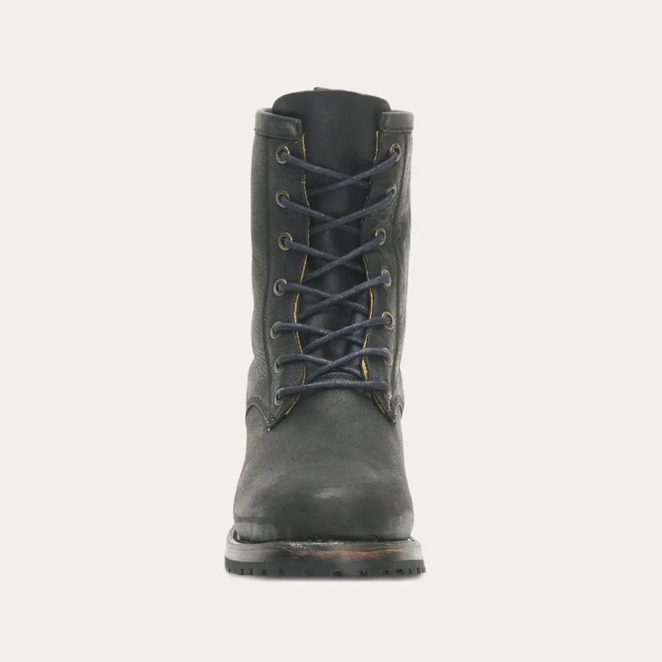 Clearance Stetson Sam Lace Up Leather Lug Boots Black