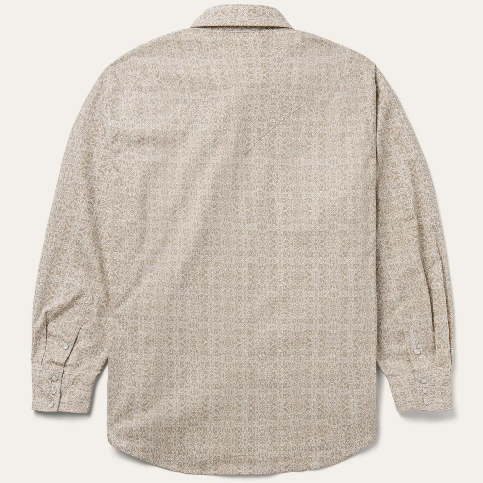 New Stetson Sand Medallion Print Western Shirt Brown