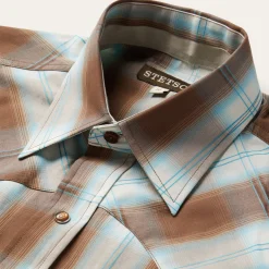 Online Stetson Sand Ombre Plaid Western Shirt Brown
