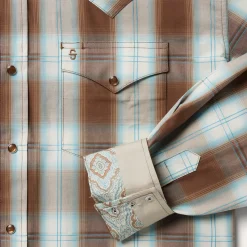 Online Stetson Sand Ombre Plaid Western Shirt Brown