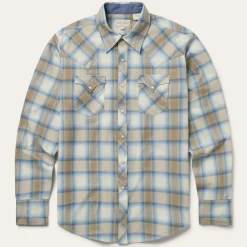 New Stetson Sand Plaid Dobby Western Shirt Brown